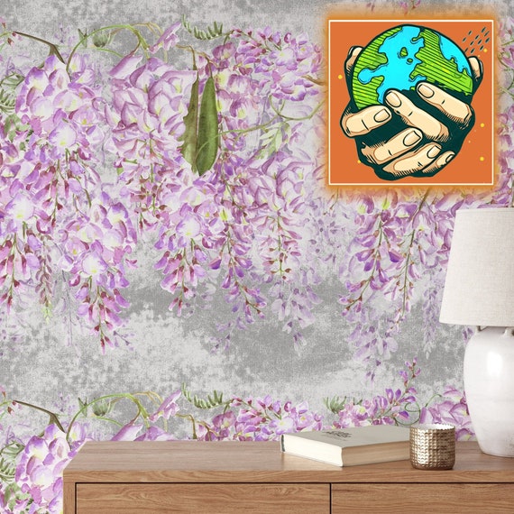 Beautiful Watercolor Wisteria Vine Hanging Wallpaper, Impressionism Blossom Flowers Wall Decor