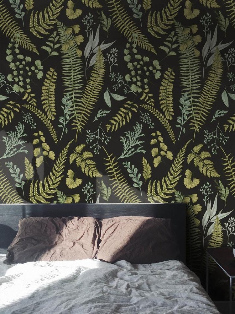 Dark Botanical wallpaper, Ferns Wallpaper, Botanical Wallpaper, Herbal