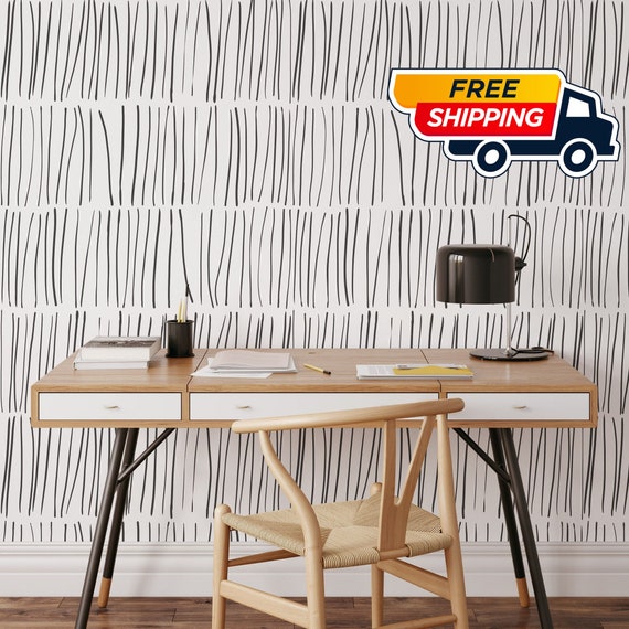 Modern Wallpaper with Minimalist Design for Contemporary Decor, Monochrome Pattern Graphic Lines Sleek Wallpaper