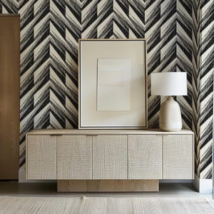 Carta da Parati Zig Zag Bianca e Nera Moderna, Arredamento con Disegni Geometrici Etnici.