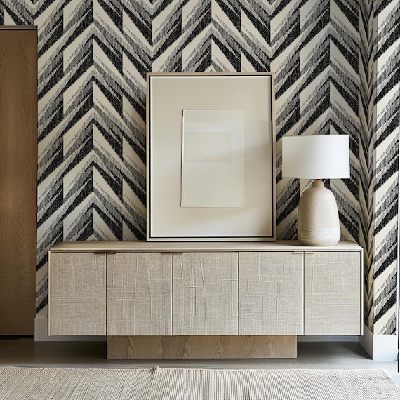 Ikat Wallpaper Bold Geometric Pattern | Boho Wall Decor for Living Room & Bedroom Accent