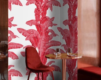 Add a Pop of Vibrant Elegance with Our Red Banana Leaf Wallpaper | Stunning and Striking Design for a Modern Décor