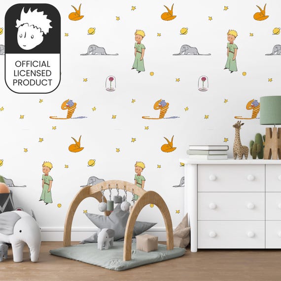 Official Little Prince Icons Wallpaper - Ultra Minimal White Pattern for Modern Kids Room Decor