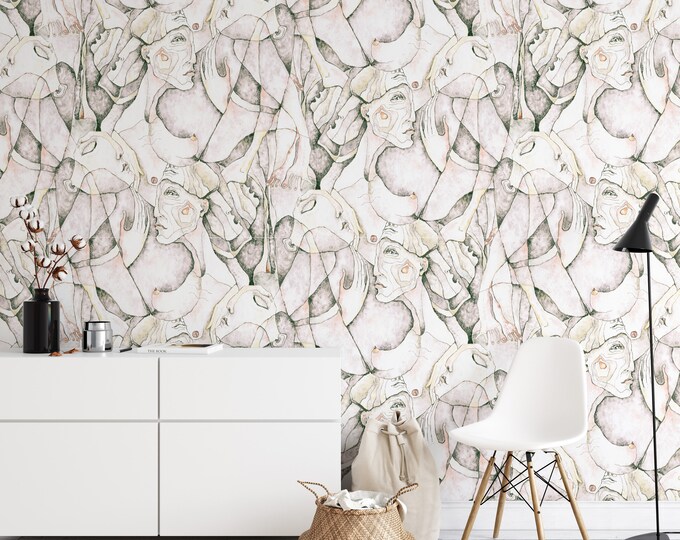 Abstract Art Woman Wallpaper, Artistic Wall Decor Post Modern