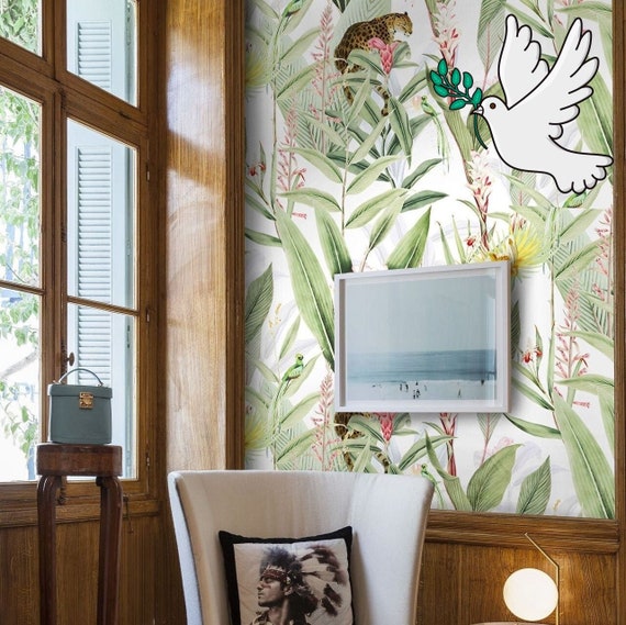 Vintage Tropical Forest with Jaguars and Parrots Wallpaper, Chic Vintage Jungle: A Tropical Paradise for Your Walls