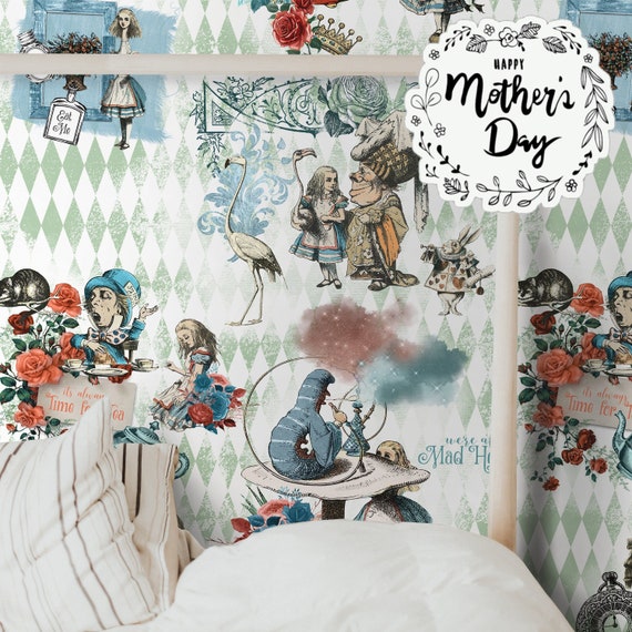 Alice in Wonderland Themed Wallpaper: Enchanting Fairy Tale Wall Mural for Magical Decor, Whimsical Art Alice Wall Decor,