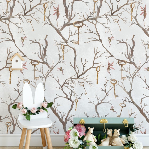 Enchanted Fairy & Key Branch Wallpaper - Whimsical and Magical Design - WALLPAPERS4BEGINNERS