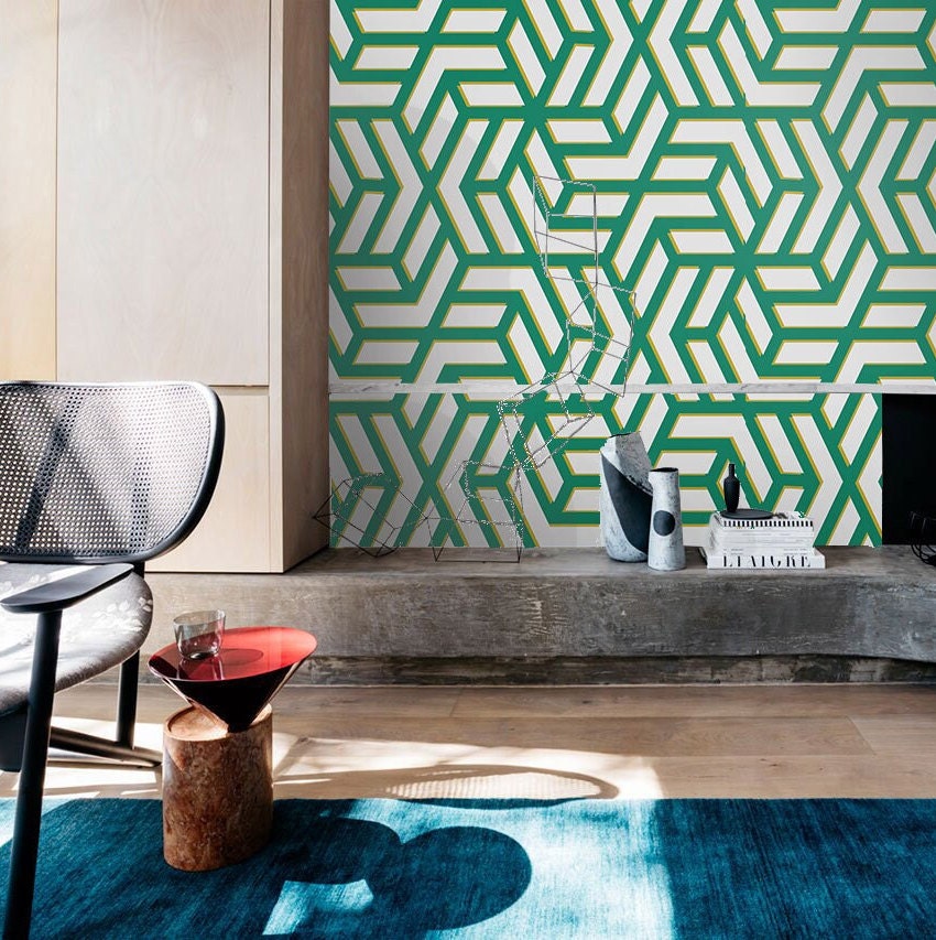 Retro Geometric wall mural  Green wallpaper - belarteSTUDIO.