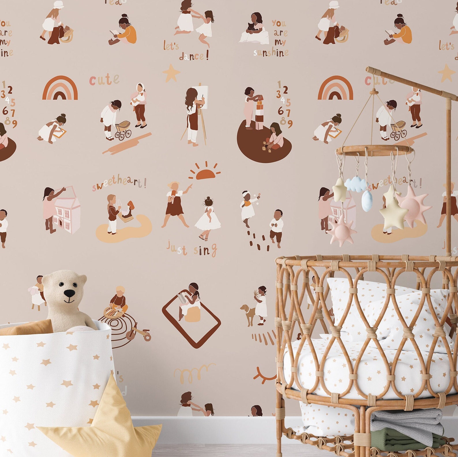 Wallpaper For Kids Activities Light Baby Activities Wallpaper Nursery Wall Decor Kids - Etsy
