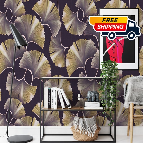 Leaves of Ginkgo Biloba Wallpaper, Modern Retro Plant Ginkgo Leaf Wall Decor, Chinese Wall Art