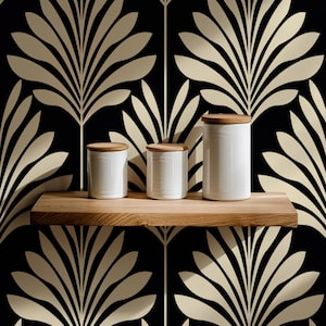 Art Deco Palm Wallpaper - Black and Cream Geometric Luxury Wall Decor, Vintage 1920s Glam, Eco-Friendly & Removable Design