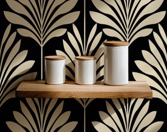 Art Deco Palm Wallpaper - Black and Cream Geometric Luxury Wall Decor, Vintage 1920s Glam, Eco-Friendly Design
