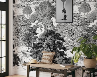 Black and White Tree Wall Mural Extra Large Vintage Forest Woodland Landscape Art for Home Decor