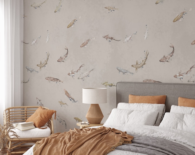 Watercolor Fish Wallpaper, Gentle Aquatic Elegance, Serene Underwater Scene, Artistic Monochrome Decor