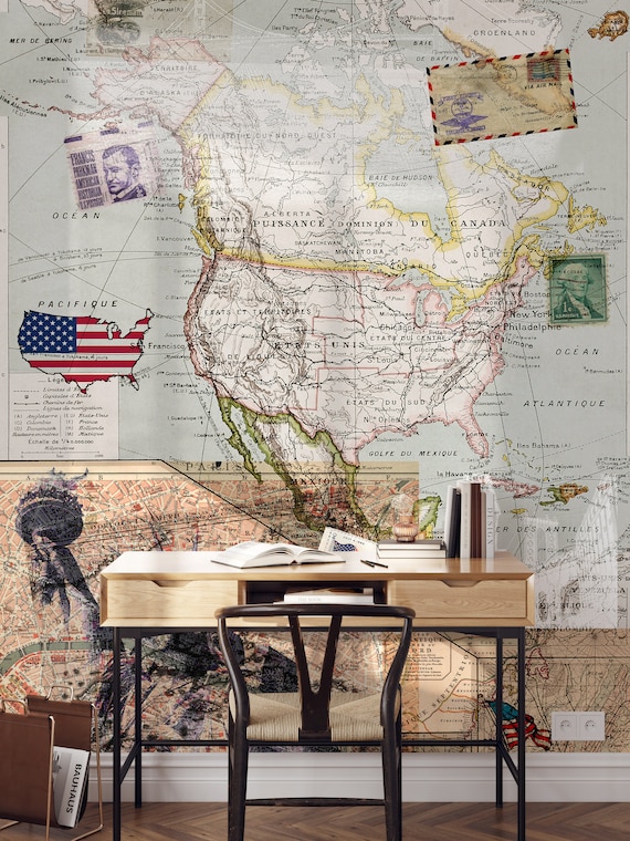 4th Of July American Flag Usa Wallpaper, Vintage Landscape Us Map Mural