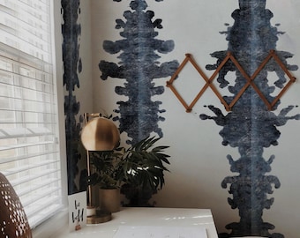 InkBlots Shibori Wallpaper, Extra Large Wall Art Blue and White Abstract Wall Decor