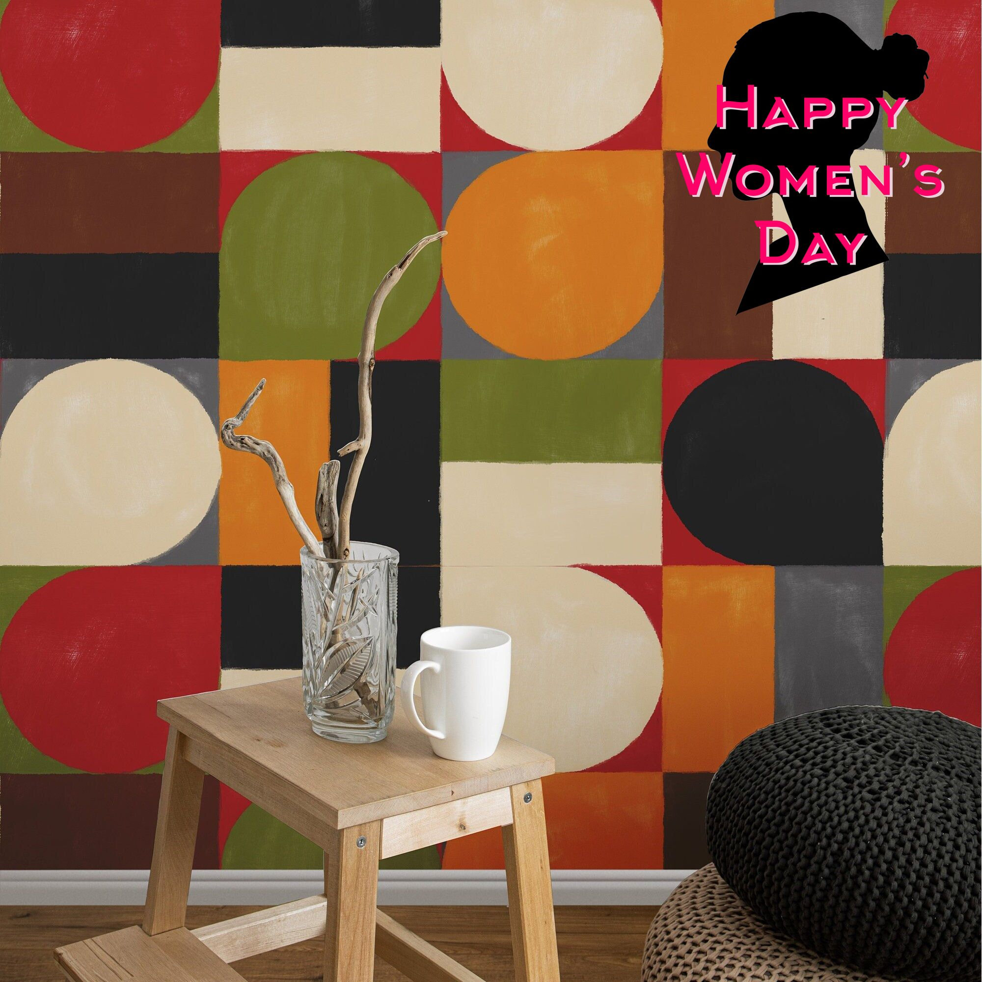 Mid-Century Modern Geometric Wallpaper, Retro Geometric