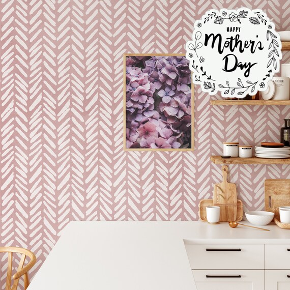 Pink Herringbone Pastel Wallpaper, Minimalist Chevron Wall Decor, Soft Pink Modern Wall Papering