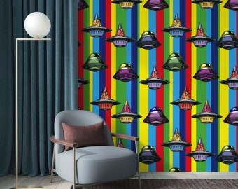 Alien Wallpaper for Space Decor, Ufo Wallpaper, Kid's Room Aliens Wall Art