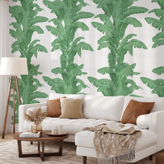 Tropical Leaves Green Wallpaper, Banana Leaves Decor Accent Feature Wall