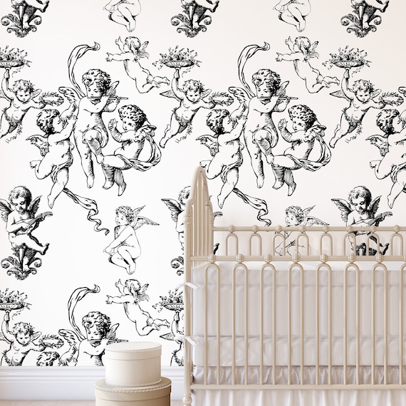 Renaissance Angels Nursery Wallpaper, Angel Wall Art for kid's room decor