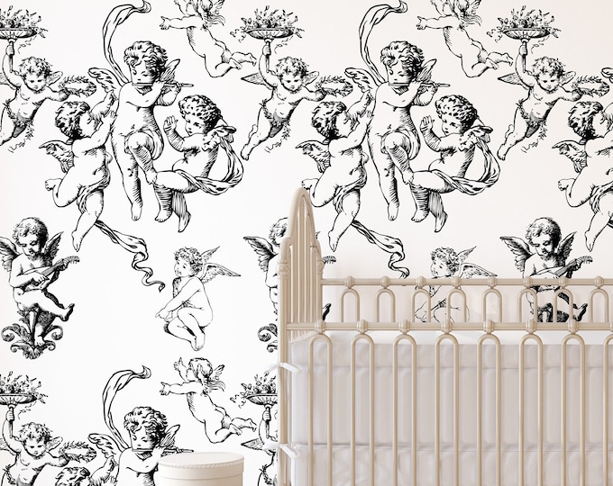 Renaissance Angels Nursery Wallpaper, Angel Wall Art for kid's room decor