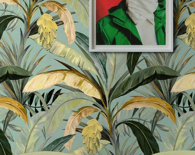 Green and Yellow Banana Leaf Wallpaper, Jungle Wall Decor, Bring Nature Indoors with a Fresh and Modern Design