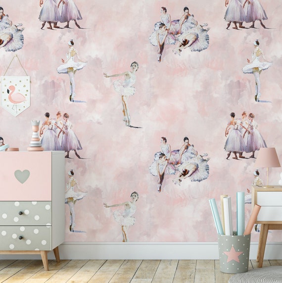 Little Dancers Ballet Wallpaper, Ballroom Wall Art for Nursery Decor, Pink Ballet Classic Dance