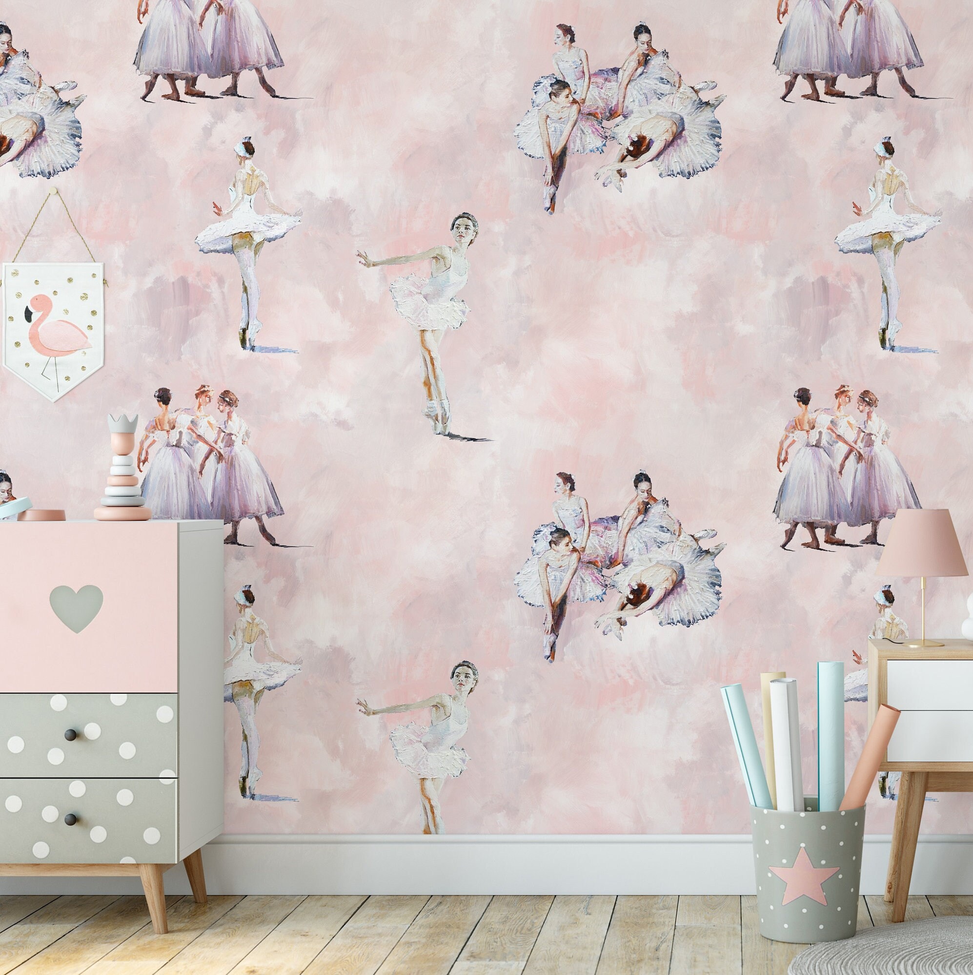 Little Dancers Ballet Wallpaper, Ballroom Wall Art for Nursery Decor