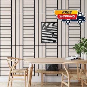 Minimalist Pattern Black and White Modern Wallpaper, Abstract Lines Geometric Simple Stripes Minimal Wall Art