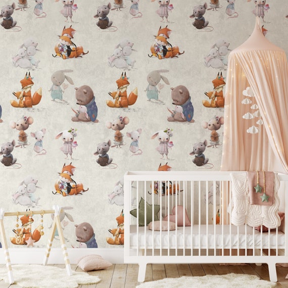 Beige Watercolor Pastel Baby Poodle Wallpaper, Boho Nursery Wall Decor