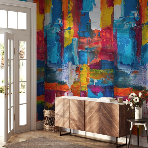 Extra Large Brushstroke Painting Abstract Wallpaper, Trendy Wall Decor, Aesthetic Brushstroke Wall Art