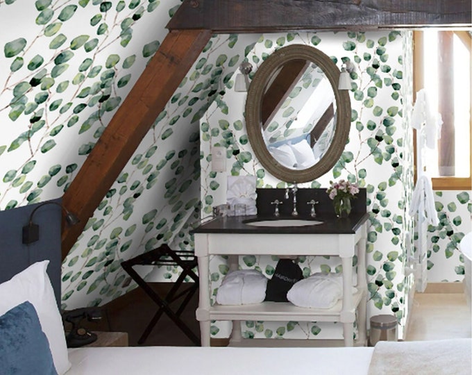 Refreshing Eucalyptus Leaves Watercolor Wallpaper - Botanical Greenery for Your Home or Office