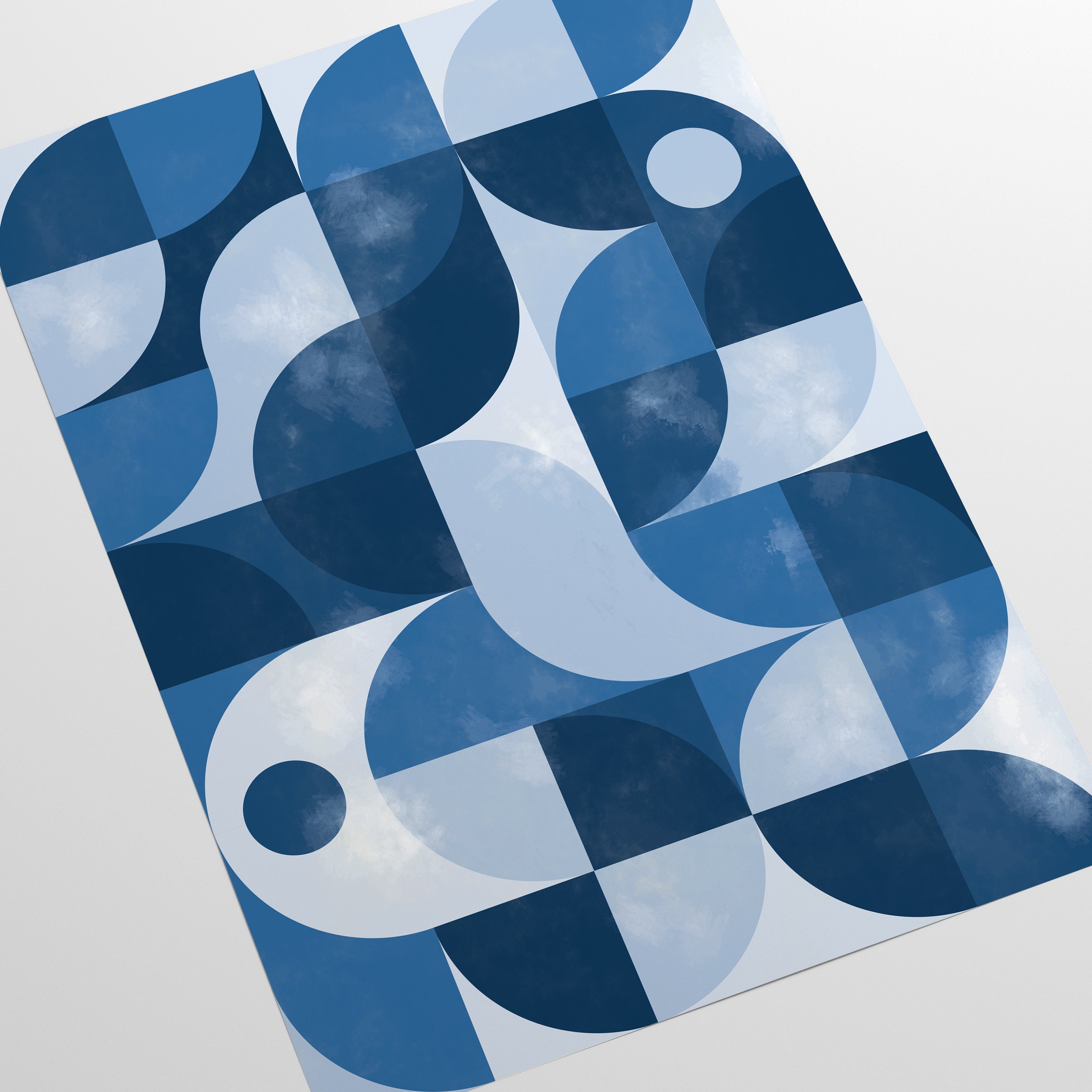 Mid Century Modern Retro Wallpaper in blue palette, Vintage Geometric