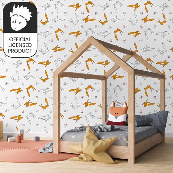 Official Little Prince Fox Wallpaper - Minimalist Orange Pattern for Kids Room & Nursery Decor