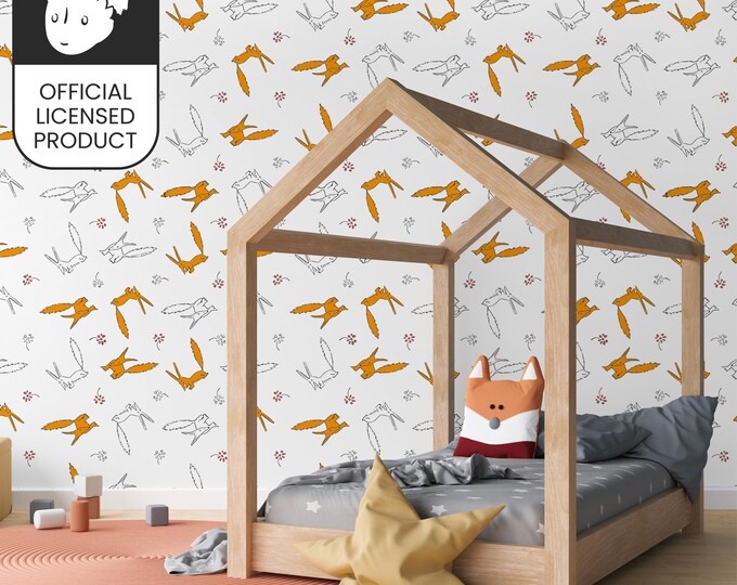 Official Little Prince Fox Wallpaper - Minimalist Orange Pattern for Kids Room & Nursery Decor