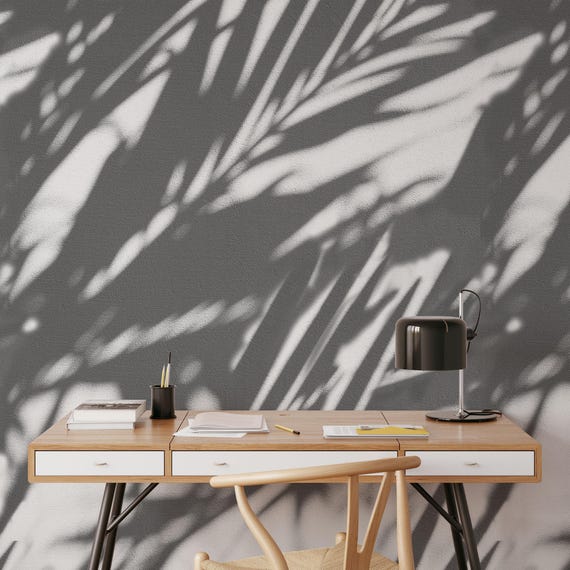 Tropical Plant Shadow Wallpaper - Serene Nature Wall Decor for Living Room, Bedroom & Office, Botanical Leaf Pattern, Jungle Theme