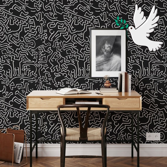 Black and White Pop Art Artistic Wallpaper, Modern Wall Covering for Minimalist Decor