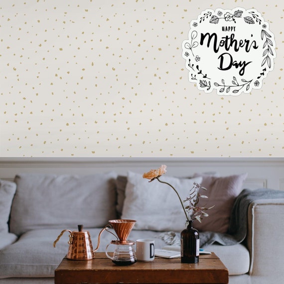 Gold Polka Dots Simple Wallpaper for Girls Room Decor, Minimalist Pattern for Neutral Nursery Golden Wall Art