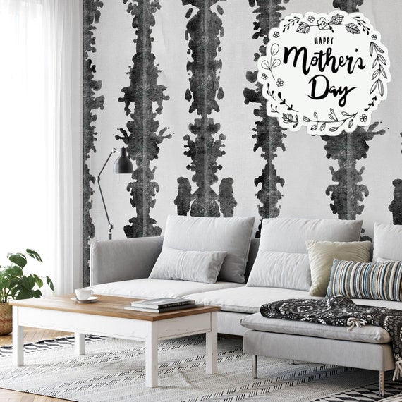 InkBlots Shibori Wallpaper, Extra Large Wall Art Black and White Abstract Wall Decor, Monochrome Decor