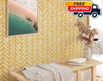 Papel pintado pastel de espiga amarilla, decoración de pared minimalista simple Chevron, papel de pared moderno amarillo suave