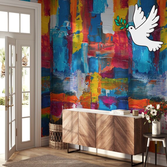 Extra Large Brushstroke Painting Abstract Wallpaper, Trendy Wall Decor, Aesthetic Brushstroke Wall Art