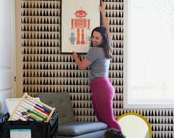 Modern Boho Scandinavian Geometric Wallpaper - Black & White Minimalist Abstract Wall Decor for Entryway