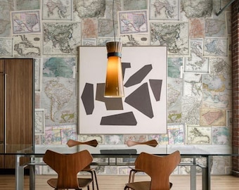 Vintage Map Wallpaper Mural, Antique Atlas Collage, Study Library Wall Decor