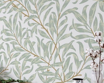 Arts and Crafts Foliage Wallpaper, Willow Bough Art Nouveau Cottagecore Decor, Vintage Nature Boho Wall Art