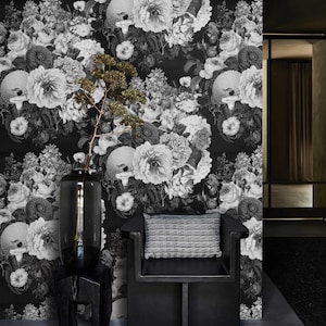 Carta da Parati Floreale in Bianco e Nero - Design Italiano Premium, Eco-Sostenibile, Inchiostri a Base d'Acqua, Facile Applicazione