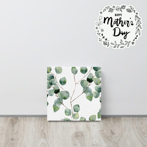 Vintage Watercolor Green Leaves Canvas useful gifts also for coffee bar decor, aesthetic framed home inspo