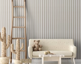Light Brown Striped Wallpaper, Kids Room Wall Art, Brown and White Simple Stripes Roll
