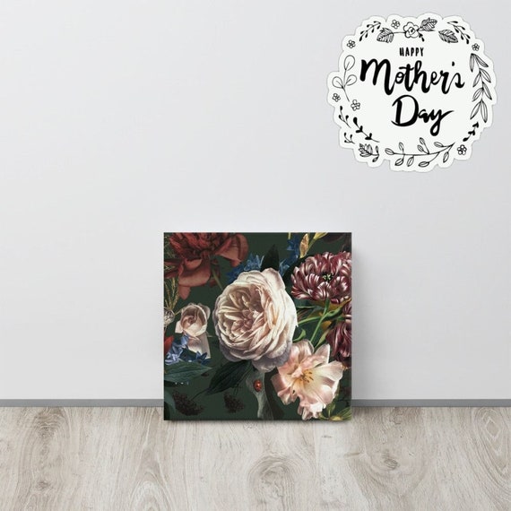 Dark Floral Canvas useful gifts also for coffee bar decor, aesthetic framed home inspo