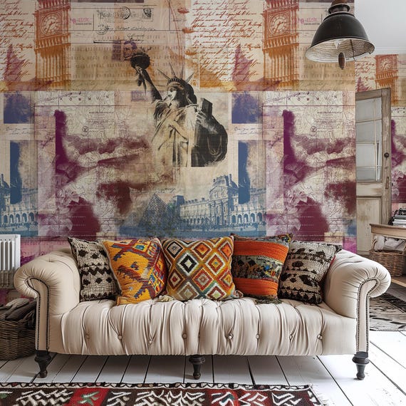 Vintage American Map Wall Art - Extra Large Travel Poster for Wanderlust Home Decor, Large Rustic Wall Decor for Living Room